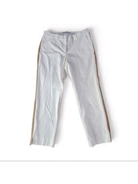NWT Ago e Filo White Mid Rise Ankle Pants Straight Velvet Stripes Side Size 46